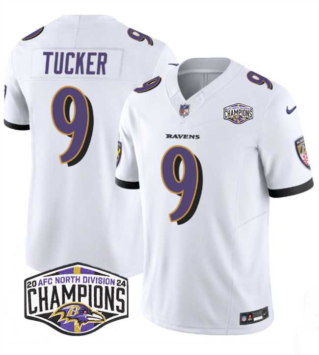 Men%27s Baltimore Ravens #9 Justin Tucker White F.U.S.E 2024 AFC North Division Champions Vapor Limited Jersey->baltimore ravens->NFL Jersey